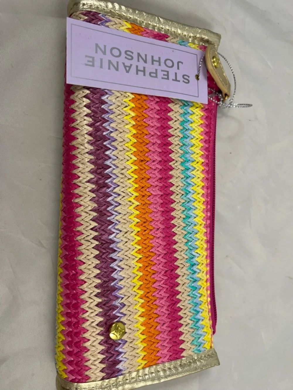 Stephanie Johnson Cosmetic Travel Bags Set Of 2 Rainbow Raffia Print NWT